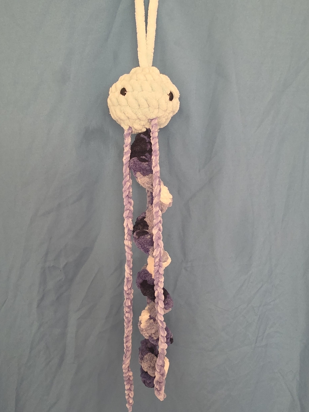 Handmade Plush Jellyfish Hanging Decor in White and Blue